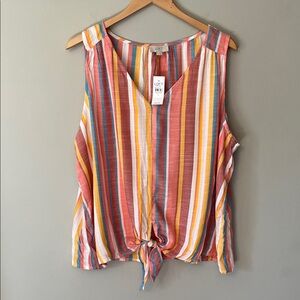 New! LOFT Colorful Tank Top Tie Front Striped Size XL Retail $60 NWT